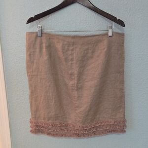 FOR CYNTHIA Anthropology Linen Layer Fray Skirt Mauve Above Knee Side Zip Sz PXL